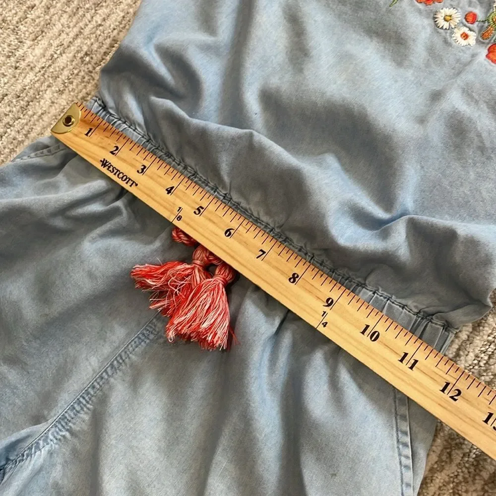 JOE'S Kids Chambray Tencel Denim Floral Embroidered Tank Romper Girls Size 10